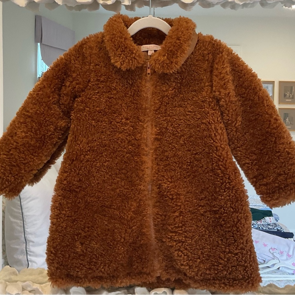 Pink Chicken Plush Faux-Shearling Puffer Coat - Brown